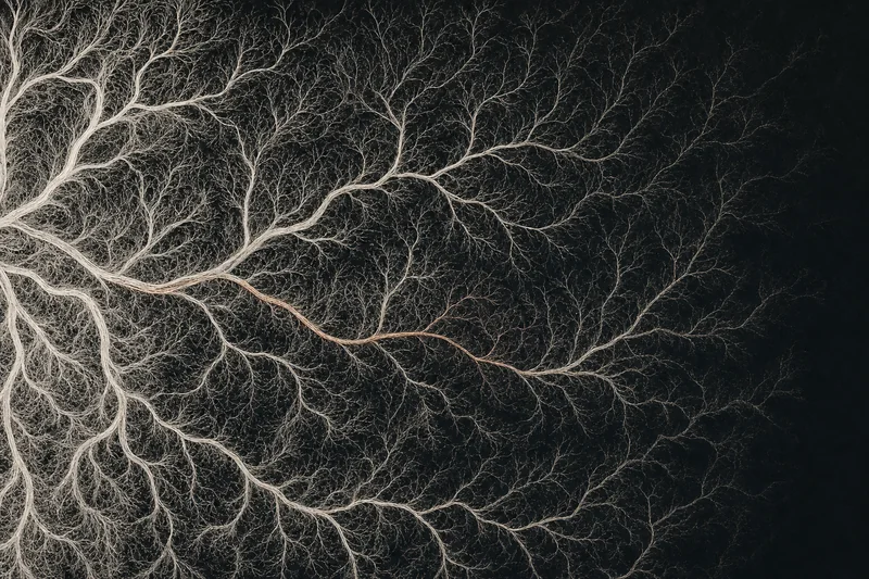 Engraved pressure waveforms stacked in fine pale lines on a black field, a single trace picked out in arterial red, a study of the pressure wave.